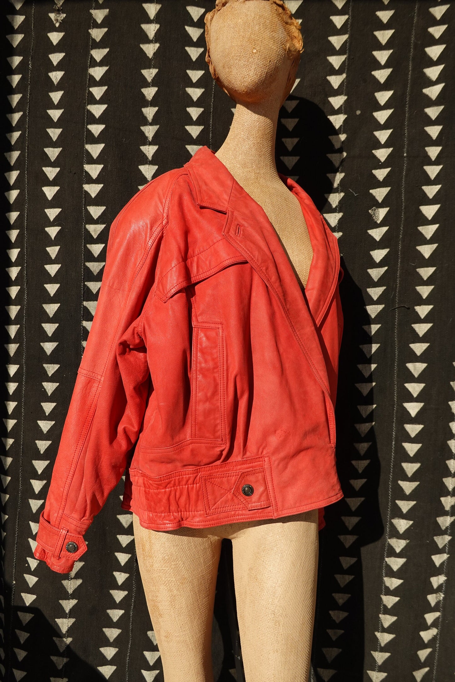80's Leather Jacket - Dolman Sleeve Biker Jacket - Vintage Red Moto Jacket - G-III Global Identity Leather - Size Large