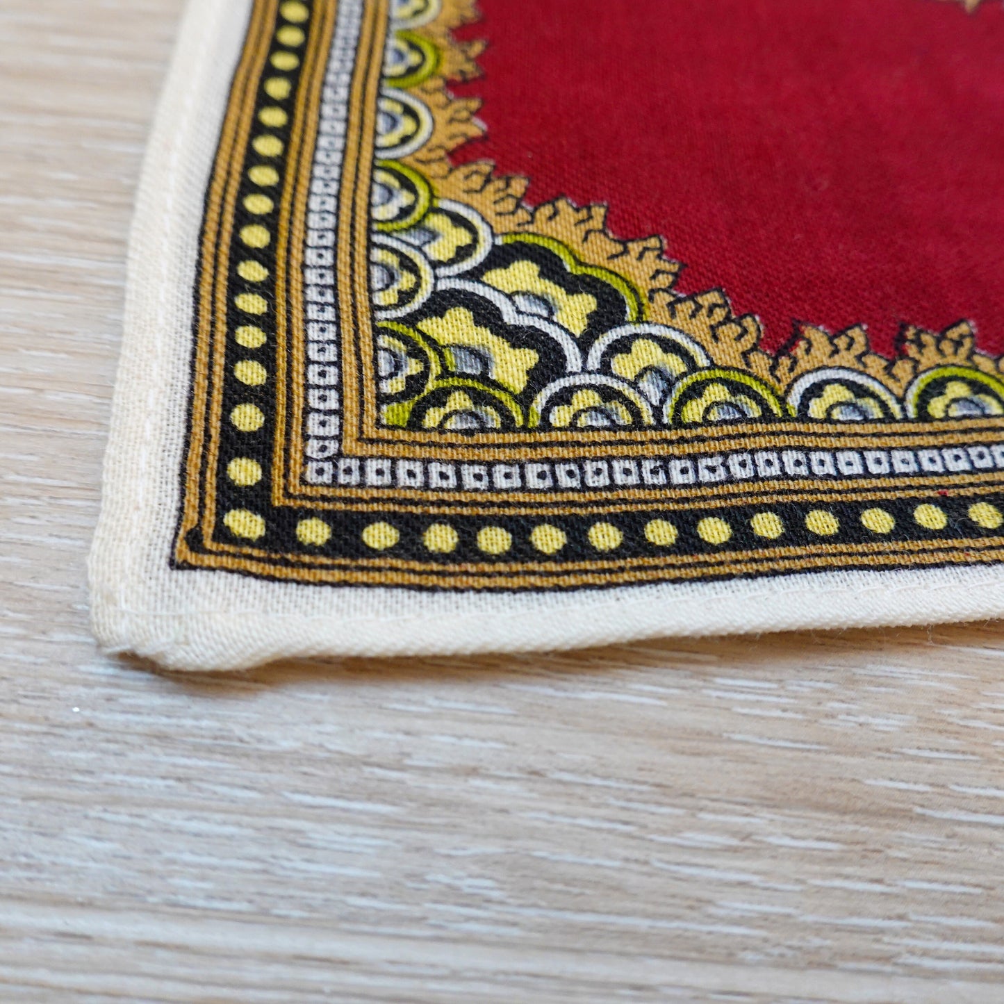 70's Lightweight Wool Scarf - Vintage Japanese Screen Printed Intricate Scarf - Hand Rolled Hem - 28" Square