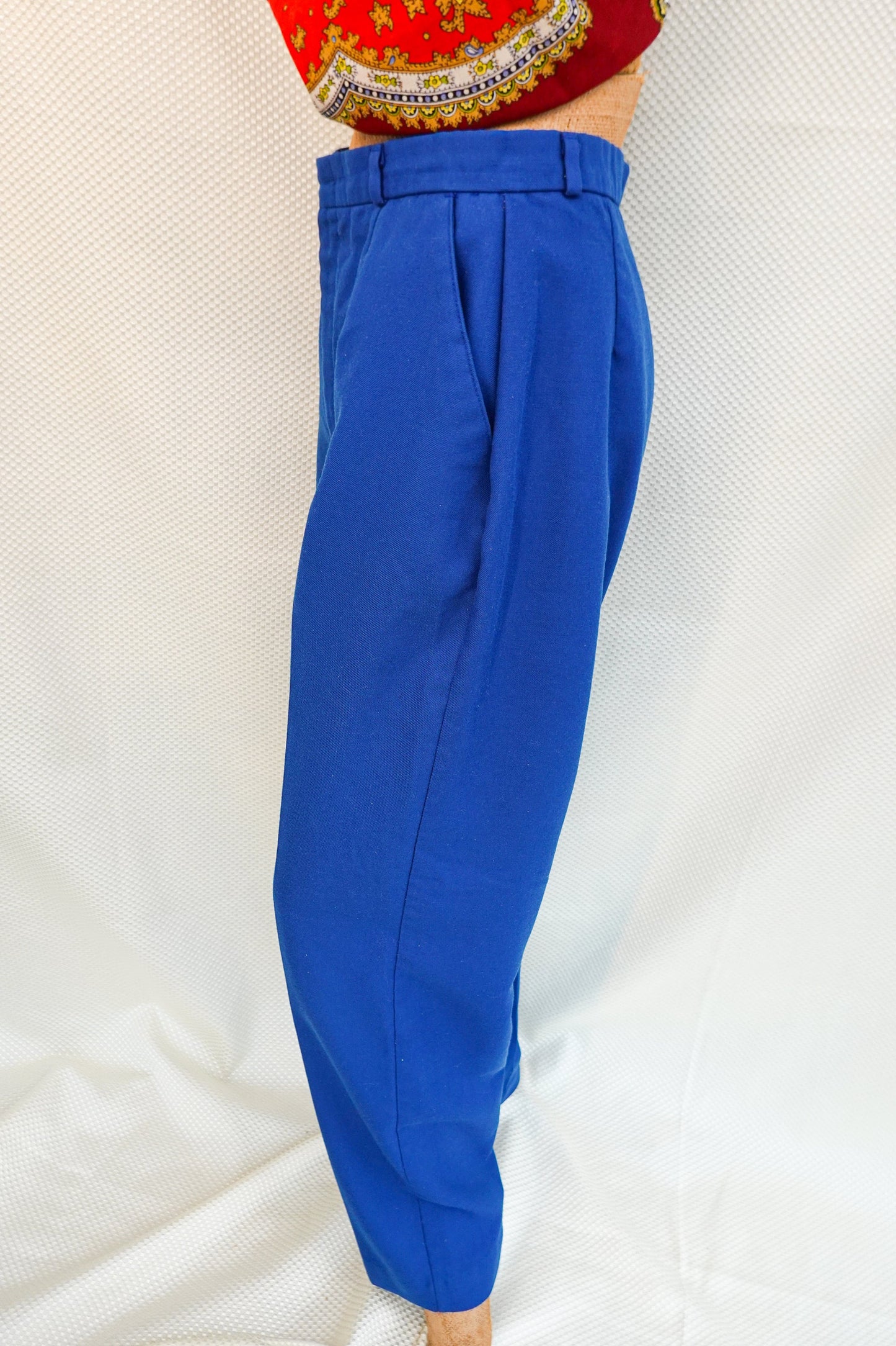80's High Waist Pants - Vintage Blue Heavy Cotton Pants - Straight Leg, Wide Hips - Zacari - 30" Waist