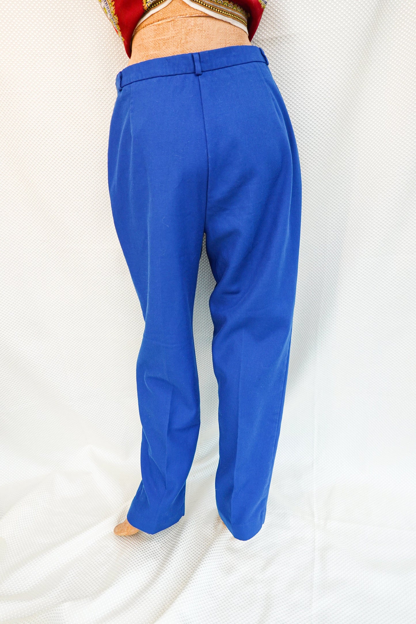 80's High Waist Pants - Vintage Blue Heavy Cotton Pants - Straight Leg, Wide Hips - Zacari - 30" Waist