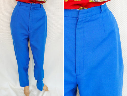 80's High Waist Pants - Vintage Blue Heavy Cotton Pants - Straight Leg, Wide Hips - Zacari - 30" Waist