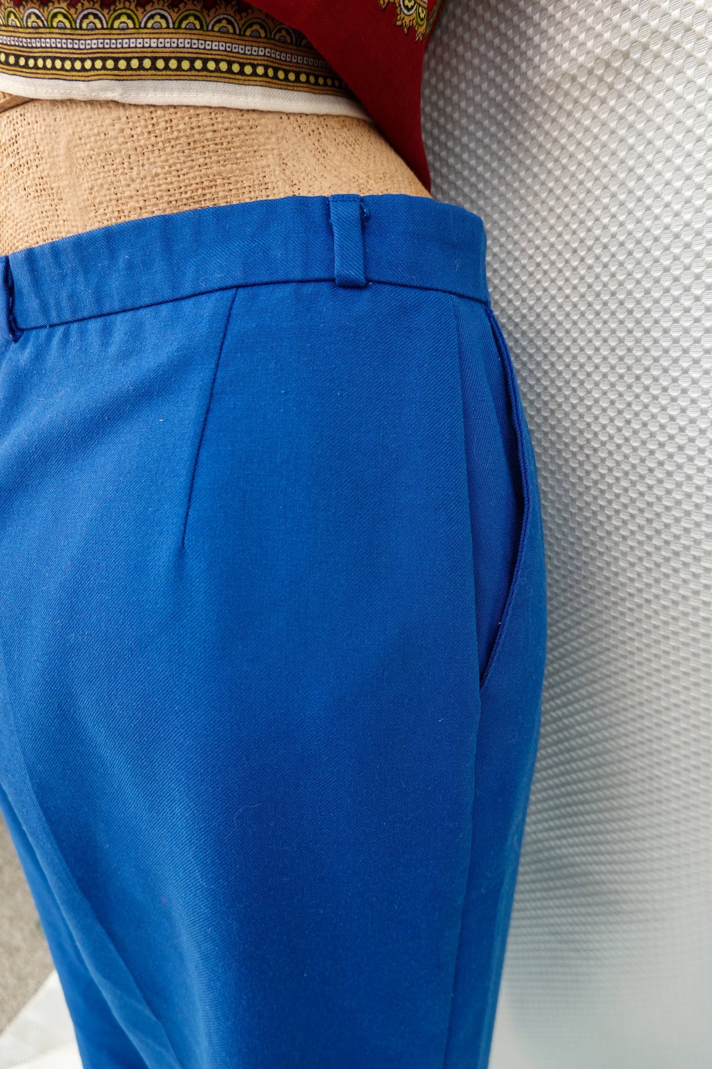 80's High Waist Pants - Vintage Blue Heavy Cotton Pants - Straight Leg, Wide Hips - Zacari - 30" Waist