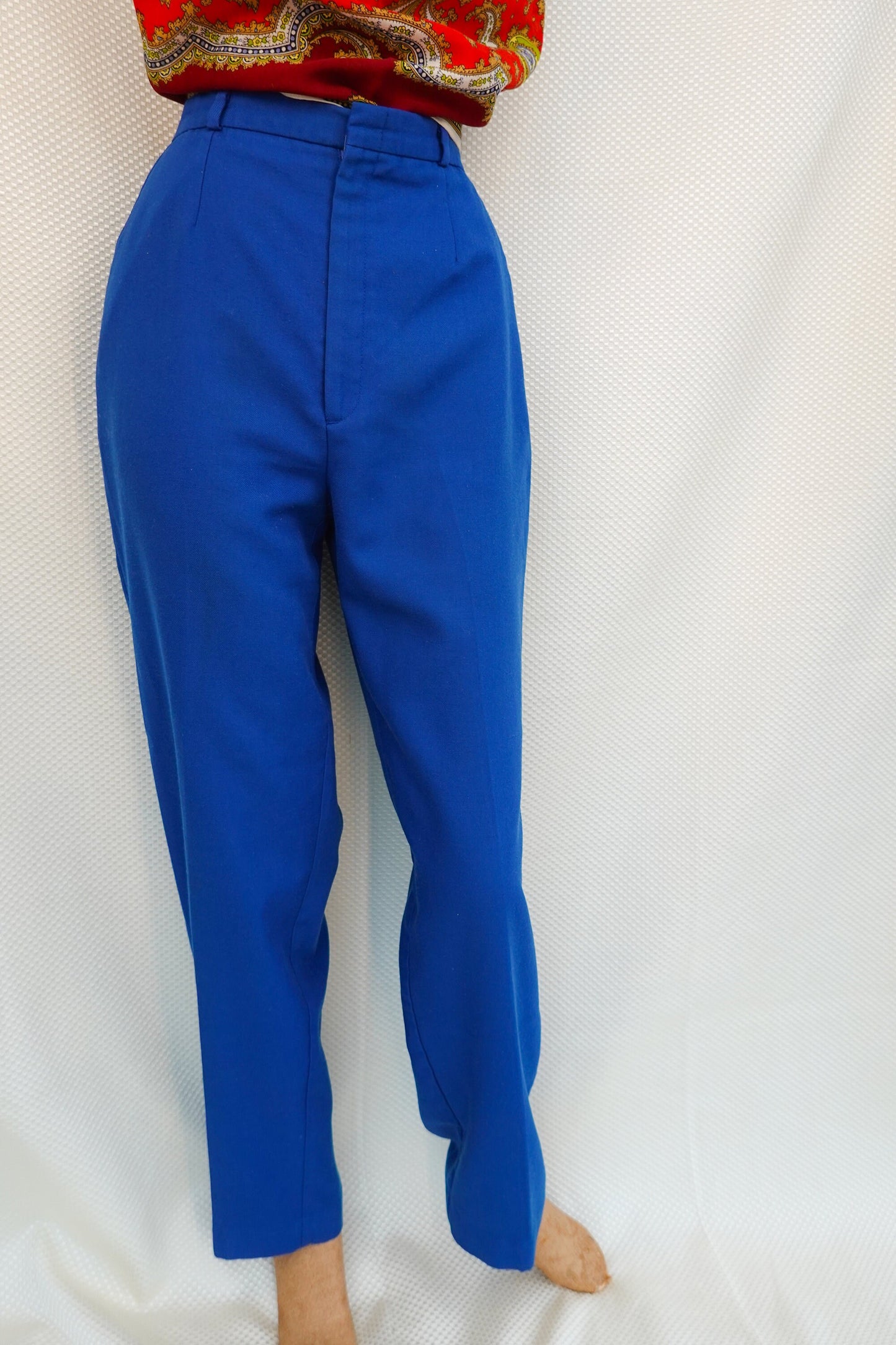 80's High Waist Pants - Vintage Blue Heavy Cotton Pants - Straight Leg, Wide Hips - Zacari - 30" Waist