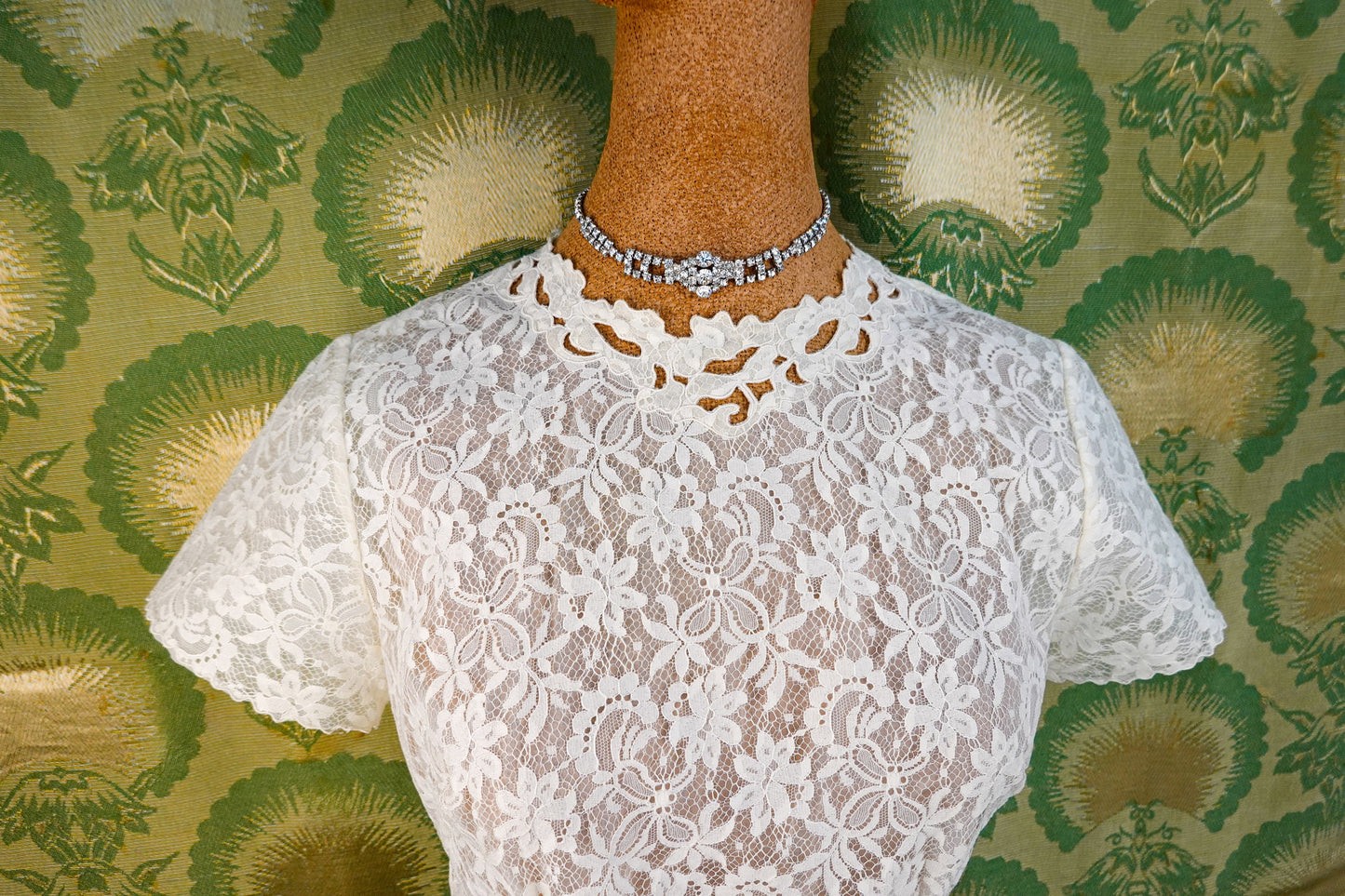 40's Sheer Lace Blouse - Vintage Sheer Lace Applique Back Button Blouse - by Saab, Blouse du Jour - Size Small