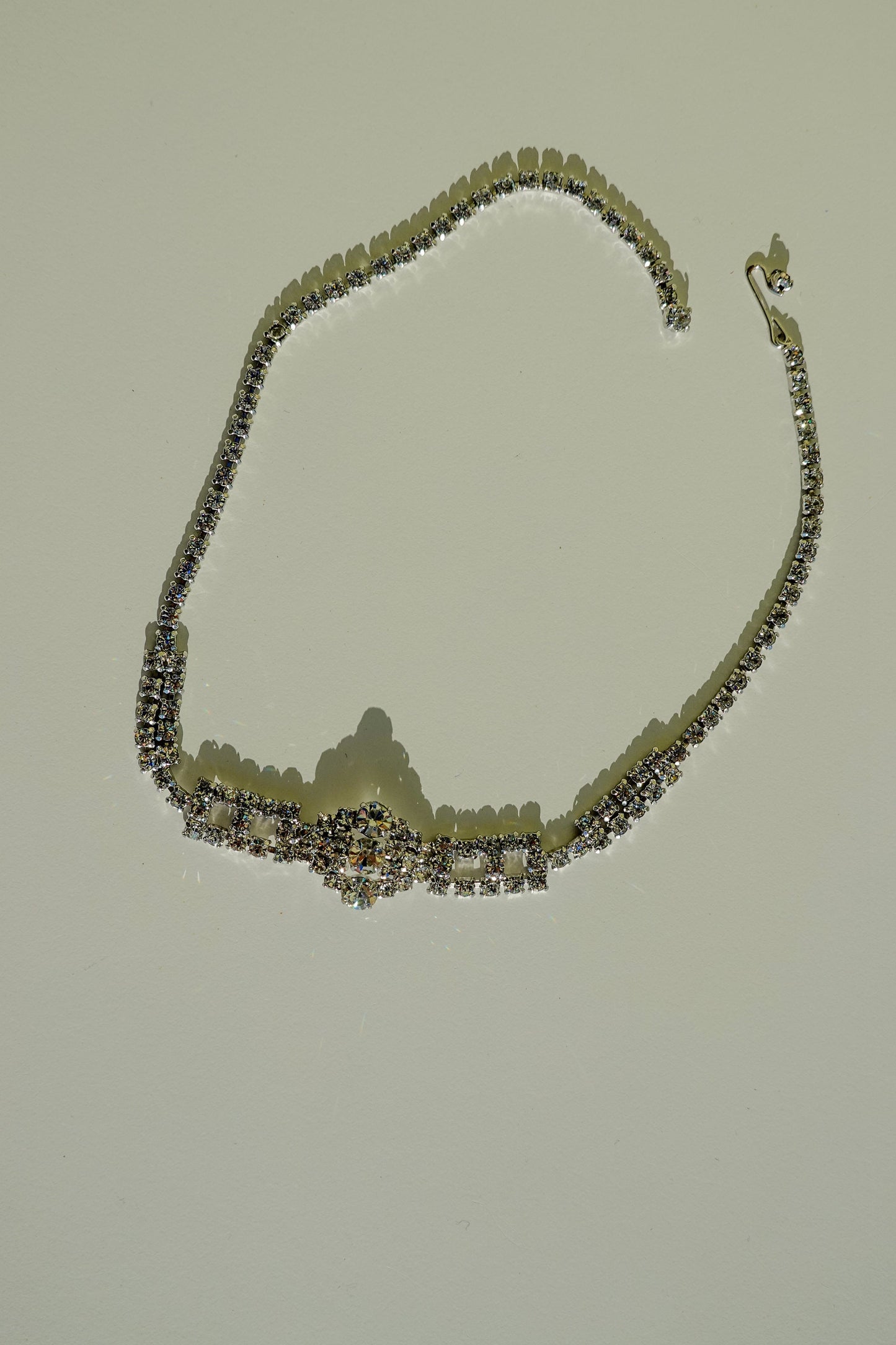 20's Art Deco Necklace - Vintage Clear Rhinestone Adjustable Choker - Multiple Rows - Silver Tone - Vintage Wedding Jewelry