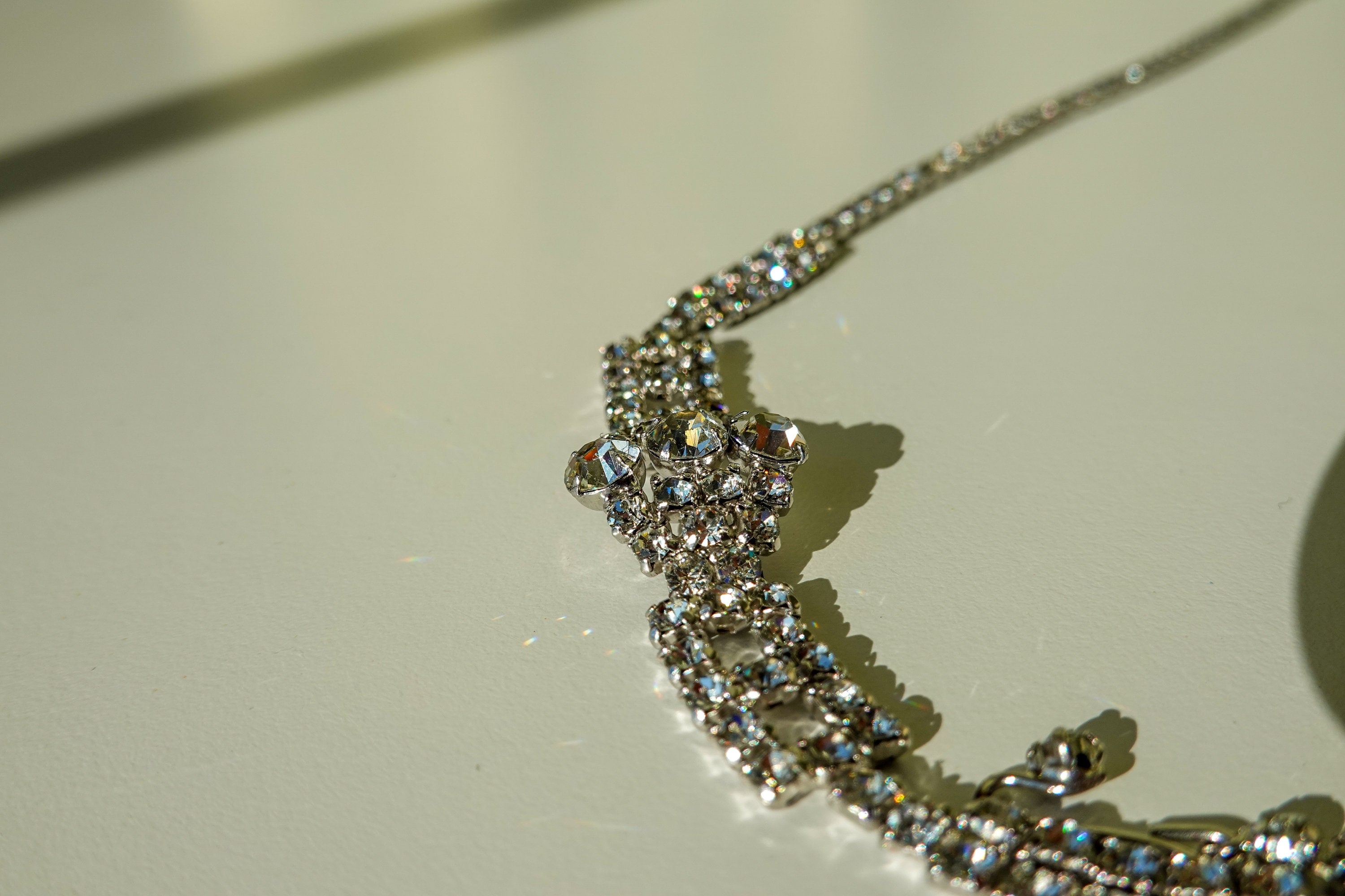 20's Art Deco Necklace - Vintage Clear Rhinestone Adjustable
