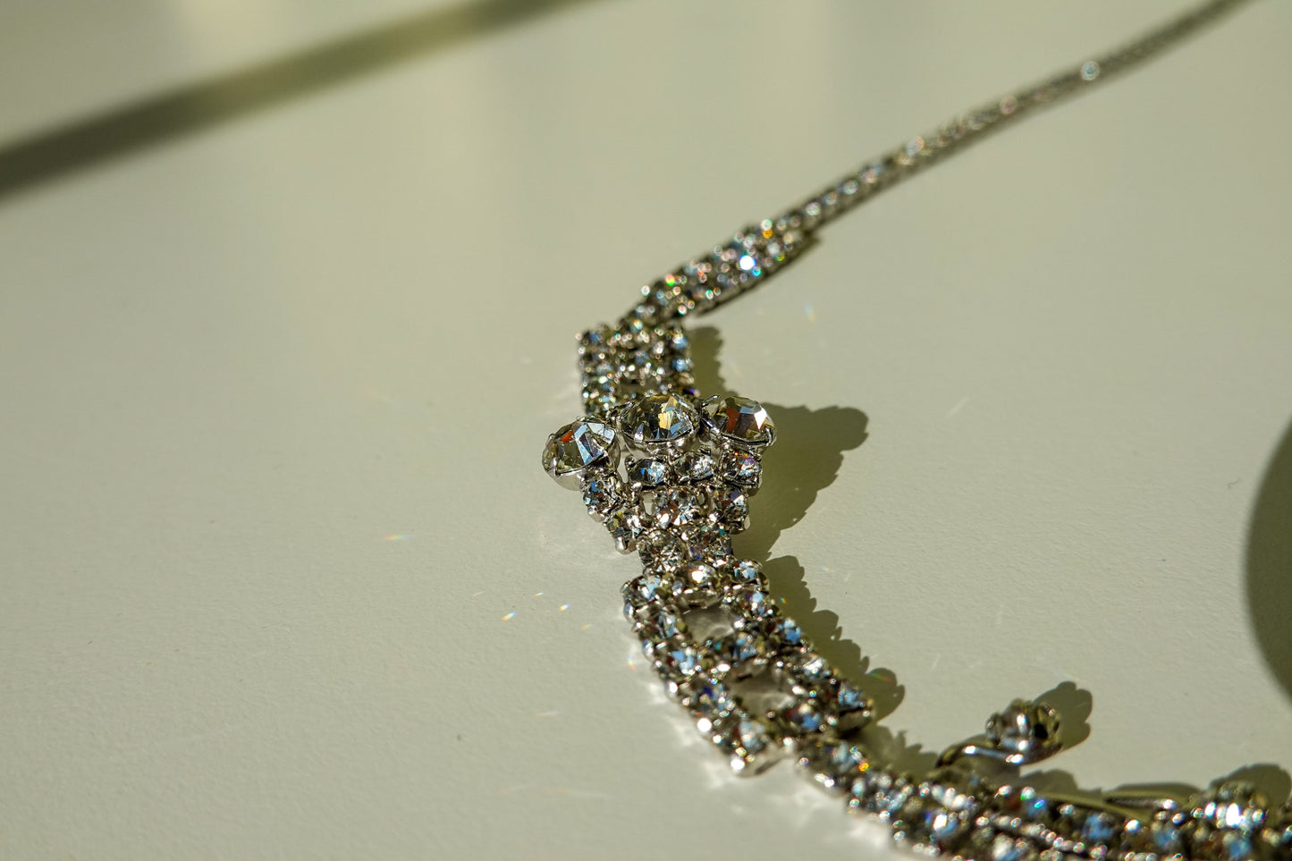 20's Art Deco Necklace - Vintage Clear Rhinestone Adjustable Choker - Multiple Rows - Silver Tone - Vintage Wedding Jewelry