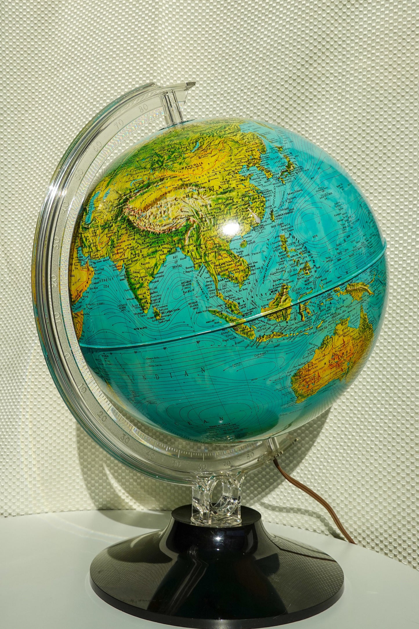 80's Rand McNally Physical Political Illuminated Globe - Vintage Light Up Globe - Rico Florence Designed
