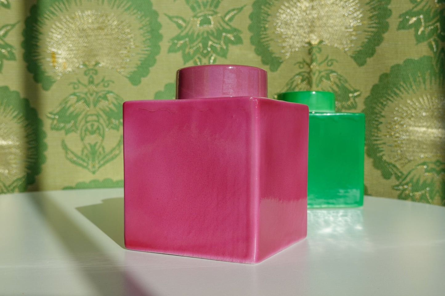 20's Geometric Vessels - Art Deco - Avco Vitrified China - Apothecary Jars - Vanity Jar, Boudoir