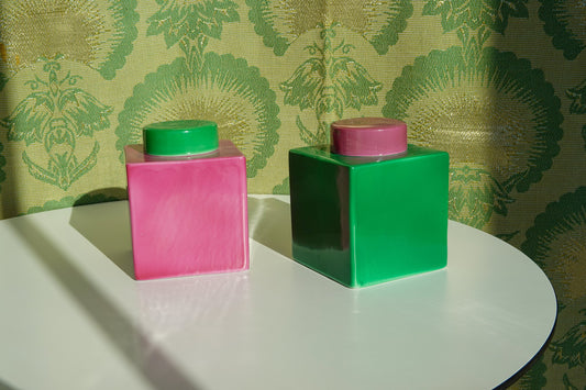 20's Geometric Vessels - Art Deco - Avco Vitrified China - Apothecary Jars - Vanity Jar, Boudoir