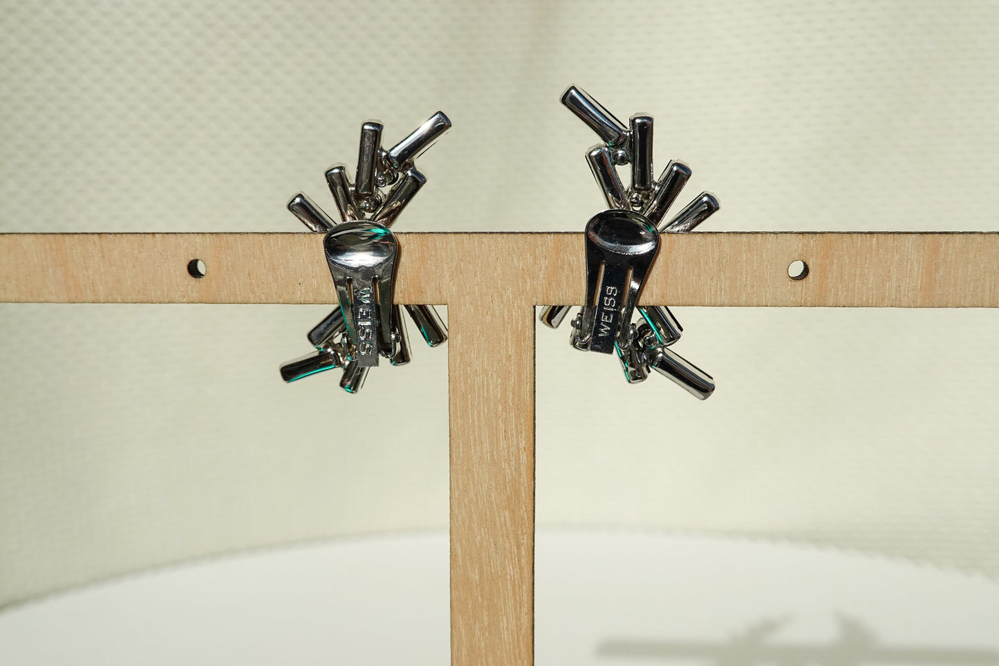 Vintage Weiss Rhinestone Climber Earrings - Black Baguette Rhinestones with Brilliant Cut Clear Rhinestones