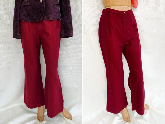 70's Bell Bottom or Super Flare Maroon Wool Pants - Vintage Warm Pants - 27" Waist - Small, Medium