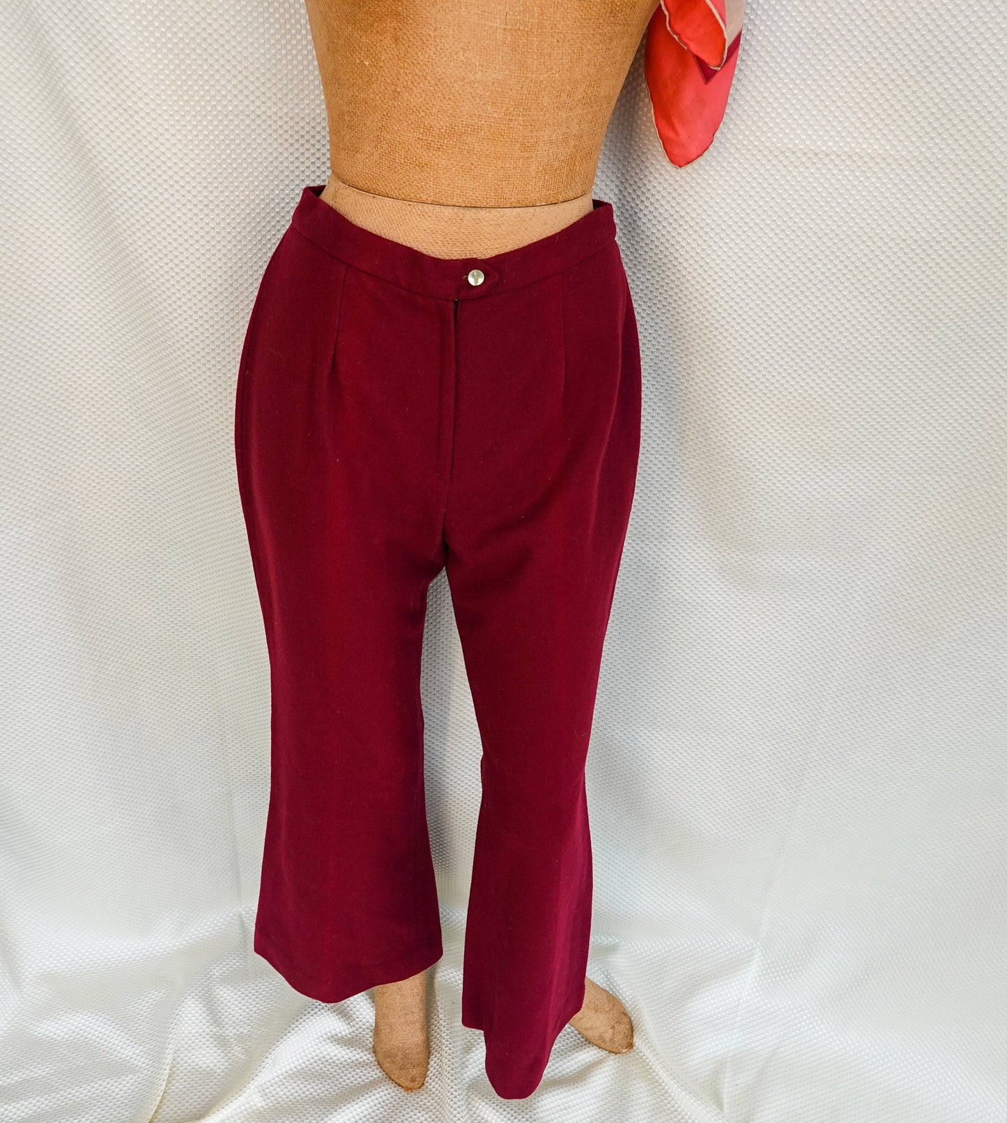 70's Bell Bottom or Super Flare Maroon Wool Pants - Vintage Warm Pants - 27" Waist - Small, Medium