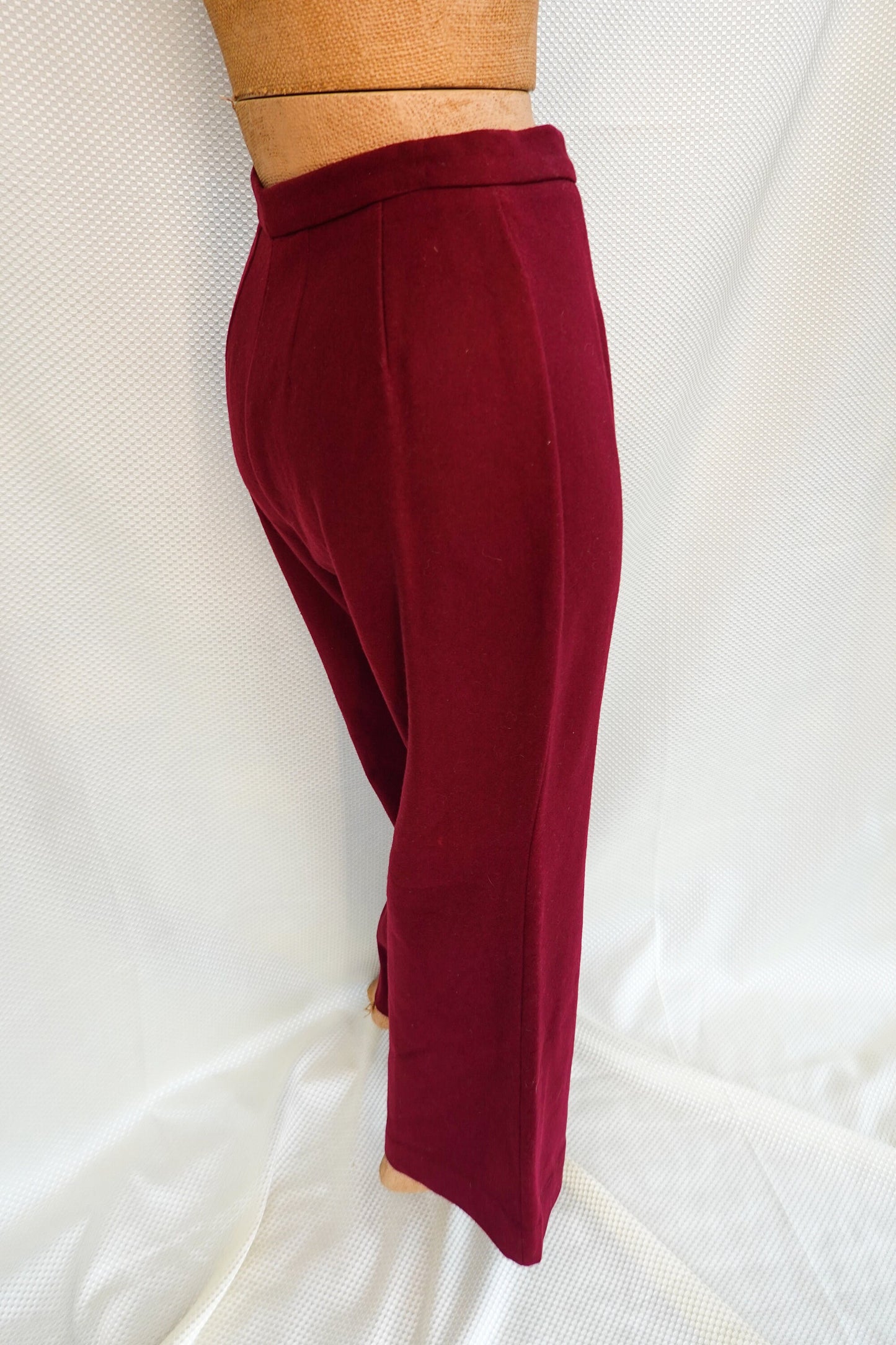 70's Bell Bottom or Super Flare Maroon Wool Pants - Vintage Warm Pants - 27" Waist - Small, Medium