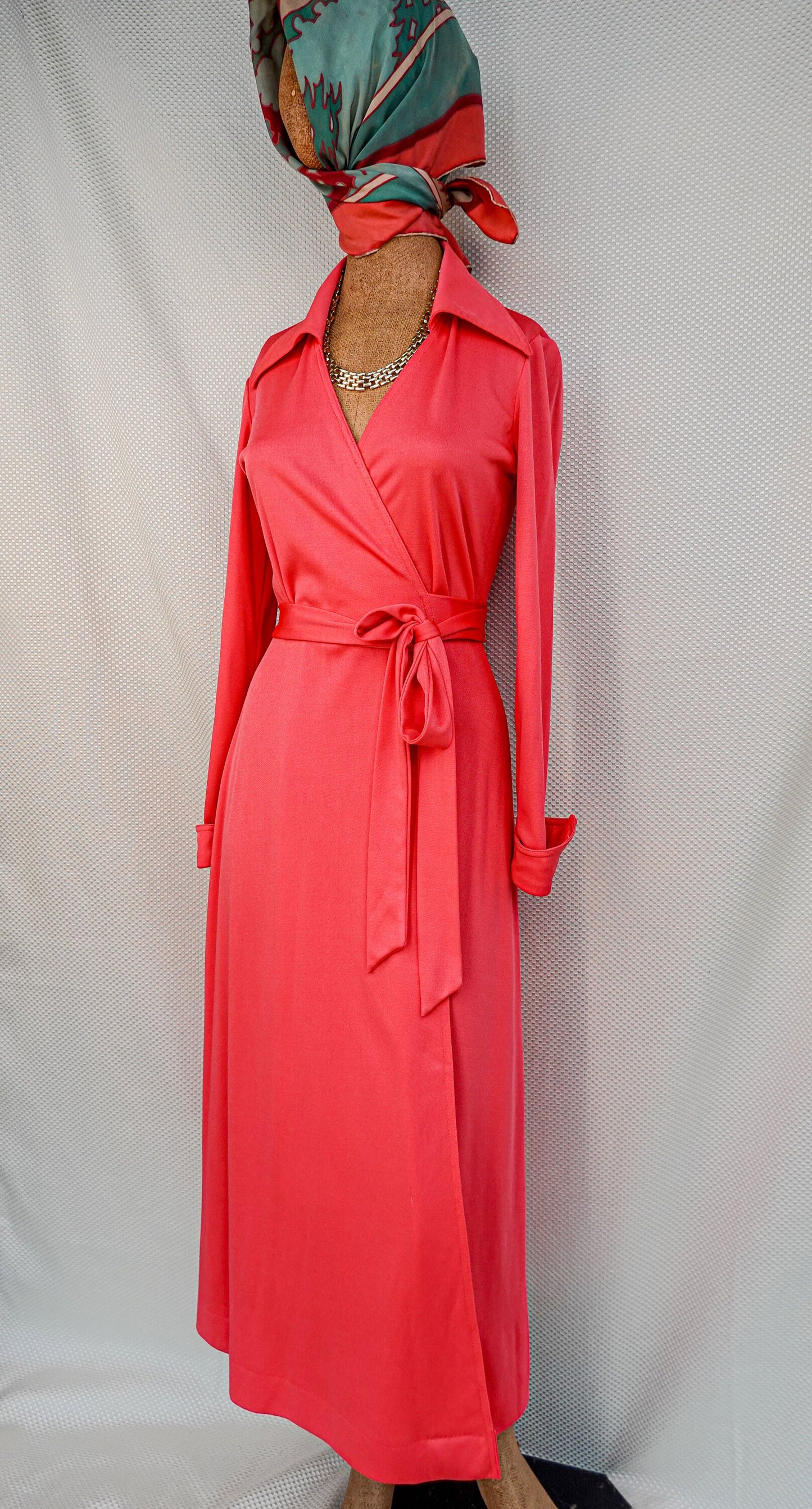 70's Wrap Dress - Vintage Neon Pink Long Sleeve Wrap Dress - Parade New York - Super Flattering - Small