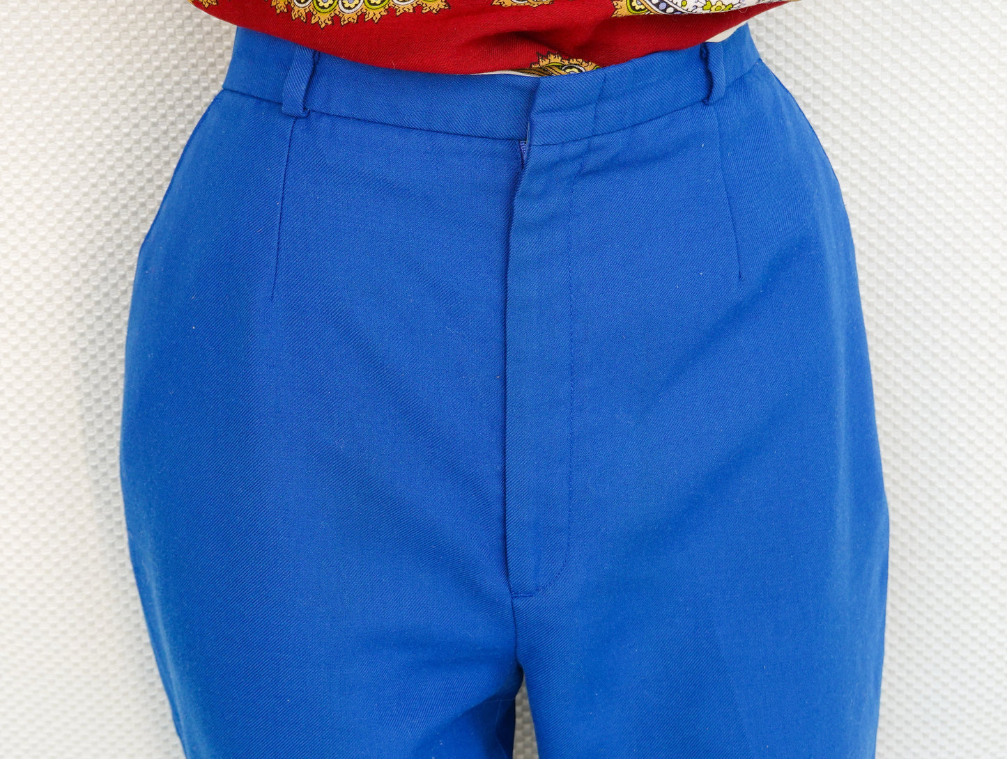 80's High Waist Pants - Vintage Blue Heavy Cotton Pants - Straight Leg, Wide Hips - Zacari - 30" Waist