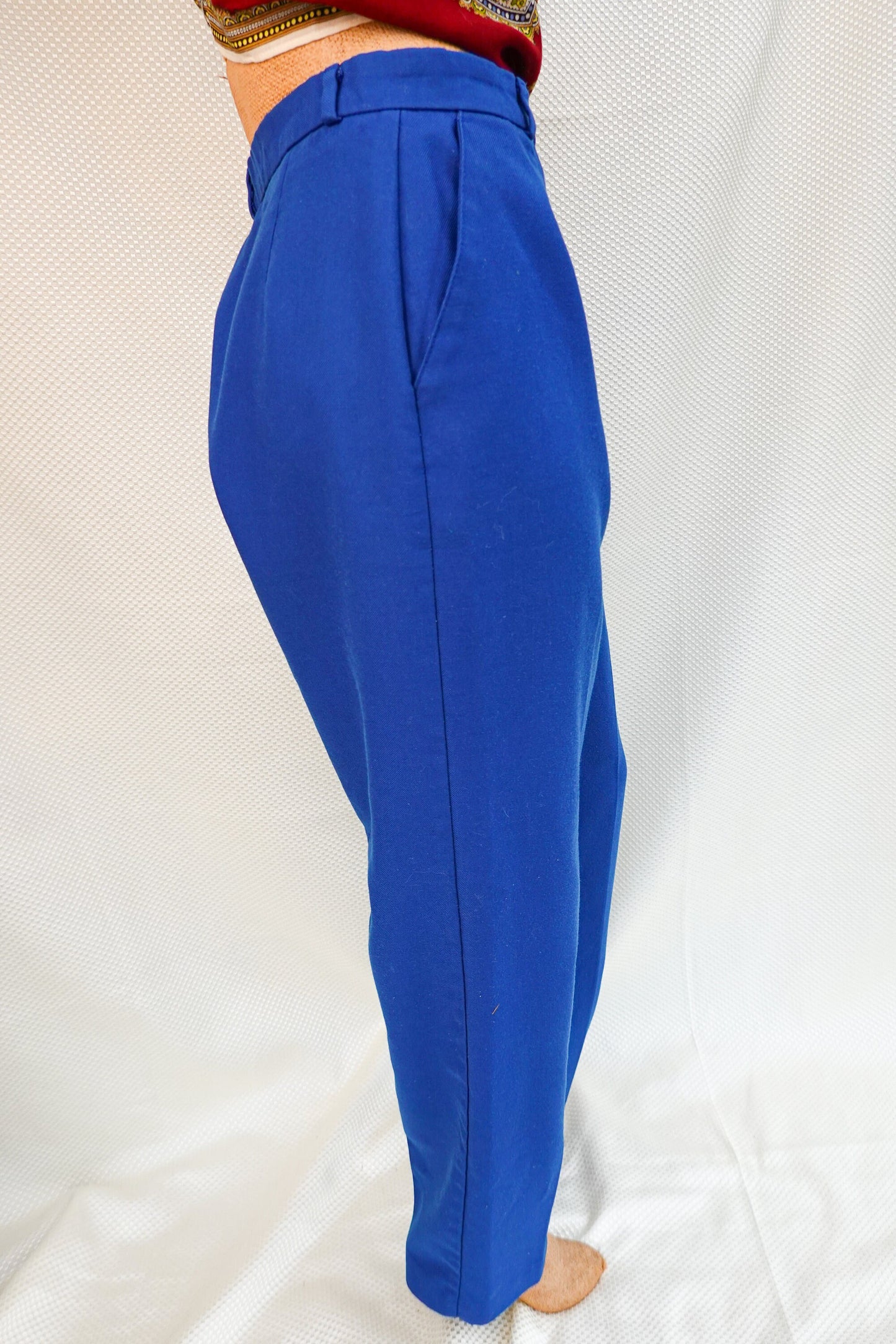 80's High Waist Pants - Vintage Blue Heavy Cotton Pants - Straight Leg, Wide Hips - Zacari - 30" Waist