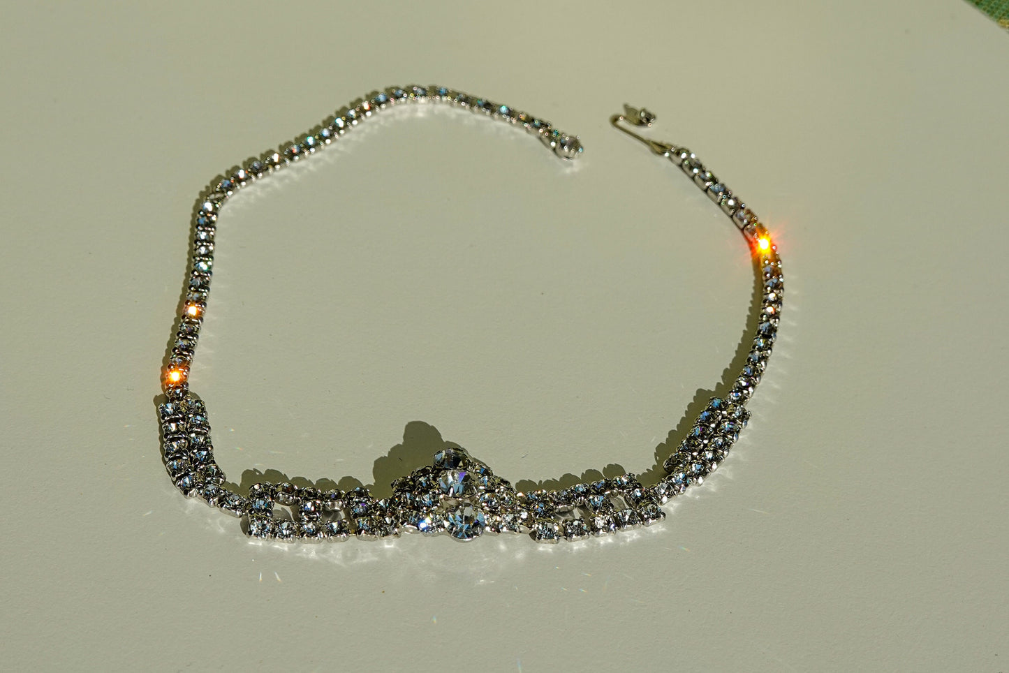 20's Art Deco Necklace - Vintage Clear Rhinestone Adjustable Choker - Multiple Rows - Silver Tone - Vintage Wedding Jewelry