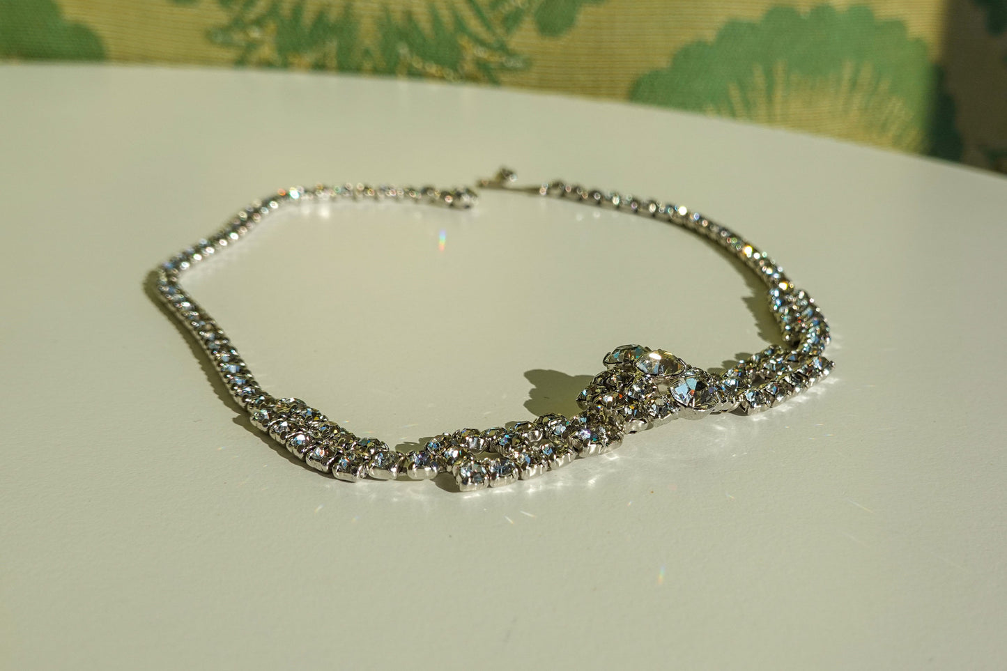 20's Art Deco Necklace - Vintage Clear Rhinestone Adjustable Choker - Multiple Rows - Silver Tone - Vintage Wedding Jewelry