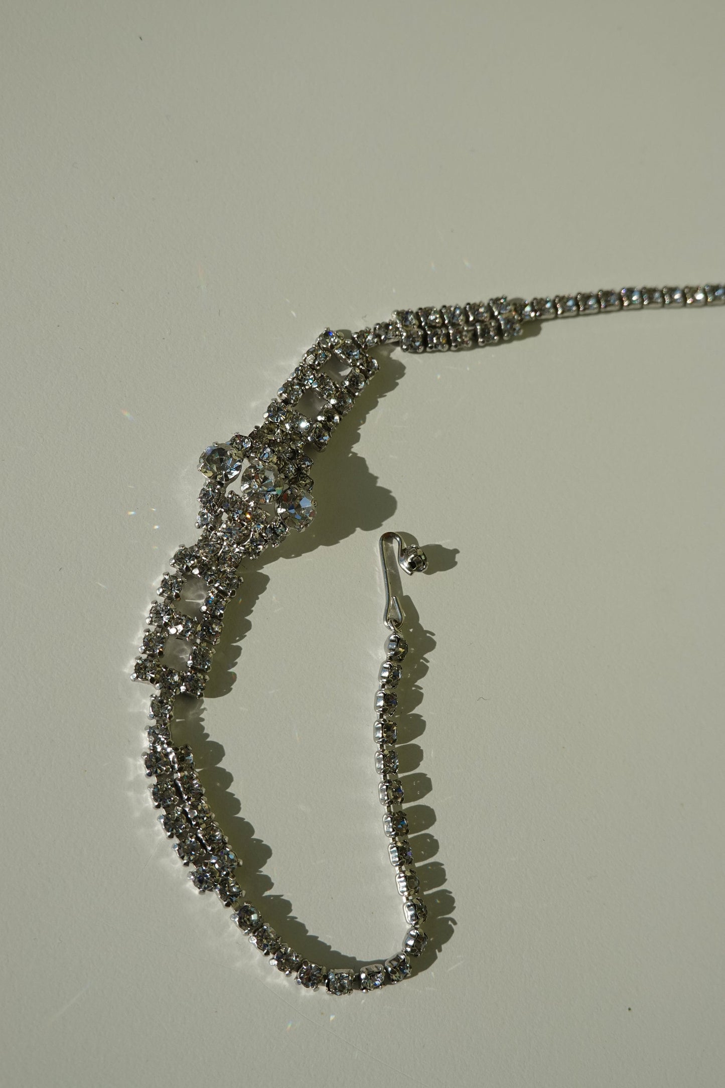 20's Art Deco Necklace - Vintage Clear Rhinestone Adjustable Choker - Multiple Rows - Silver Tone - Vintage Wedding Jewelry